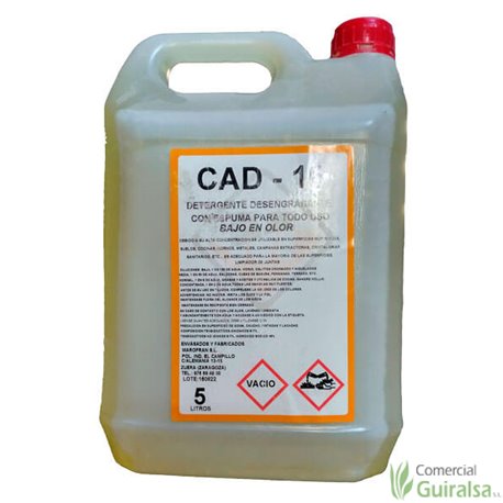 Detergente Desengrasante CAD-16 con espuma para todo uso bajo en olor. Envase de 5 litros