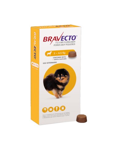 Antiparasitario masticable Bravecto para perros pequeños de 2 a 4,5kg de peso