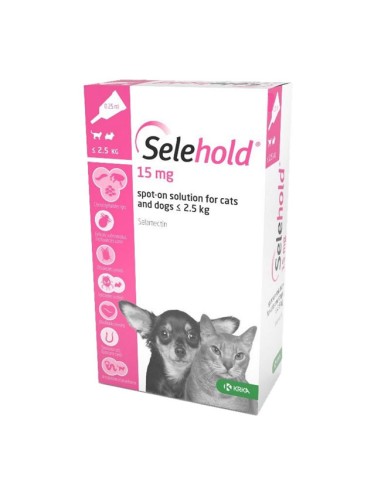 Selehold 15mg pipeta antiparasitaria perros y gatos peso inferior 2,5kg