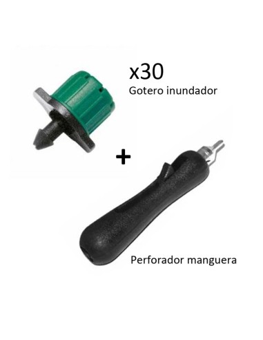 Pack Goteros Inundador Regulable + Perforador para Mangueras Riego